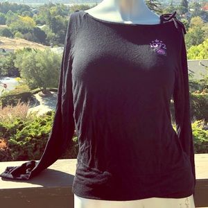 Ecko Red Black Cold Shoulder Long Sleeve Top